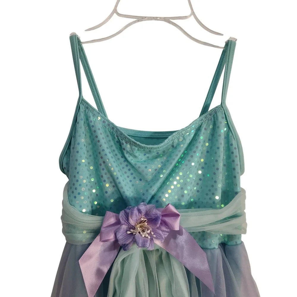 Weissman Kids XLC Teal Blue Purple Sequin Lyrical Dance Costume Dress 5447